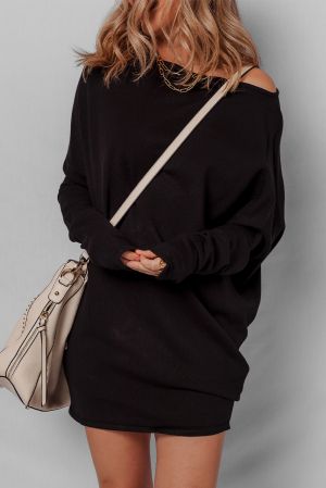 Women’s Black Sweater Dress with Off-Shoulder Design