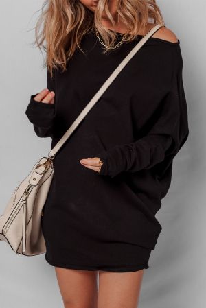 Women’s Black Sweater Dress with Off-Shoulder Design