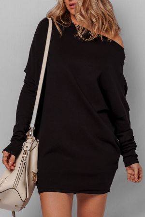 Women’s Black Sweater Dress with Off-Shoulder Design