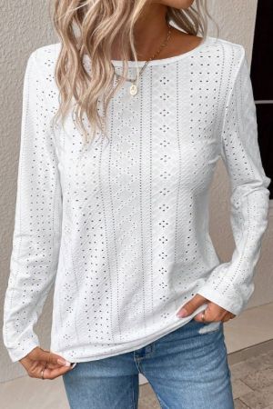 Women’s White Long Sleeve Blouse with Lace V-Back