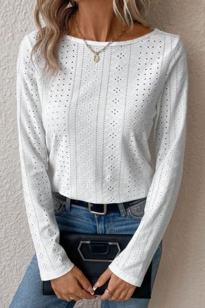 Women’s White Long Sleeve Blouse with Lace V-Back
