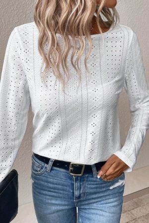 Women’s White Long Sleeve Blouse with Lace V-Back