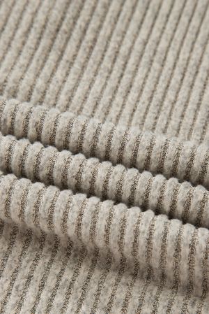 Women’s Beige Henley Neck Ribbed Top with Front Pocket