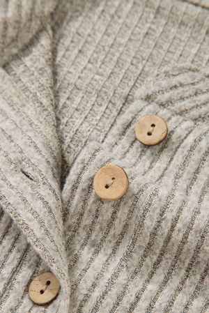 Women’s Beige Henley Neck Ribbed Top with Front Pocket