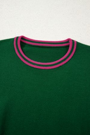 Women’s Green Sweater with Puff Sleeves and Shirred Cuffs