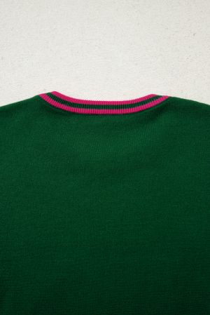 Women’s Green Sweater with Puff Sleeves and Shirred Cuffs
