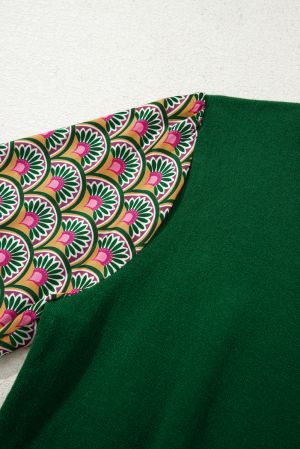 Women’s Green Sweater with Puff Sleeves and Shirred Cuffs