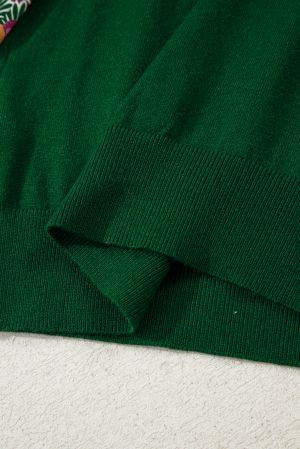 Women’s Green Sweater with Puff Sleeves and Shirred Cuffs