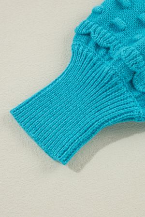 Women’s Turquoise Knitted Sweater with Lace Sleeves