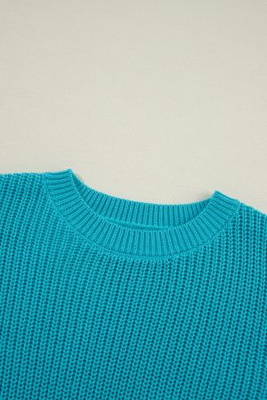 Women’s Turquoise Knitted Sweater with Lace Sleeves