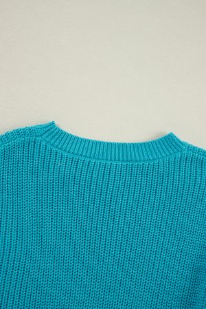 Women’s Turquoise Knitted Sweater with Lace Sleeves