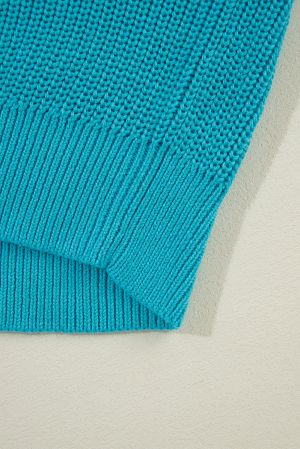 Women’s Turquoise Knitted Sweater with Lace Sleeves
