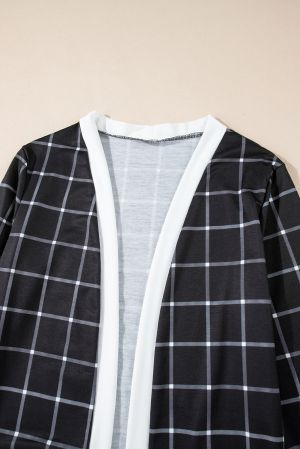 Women’s Black Plaid Colorblock Cardigan with Pockets