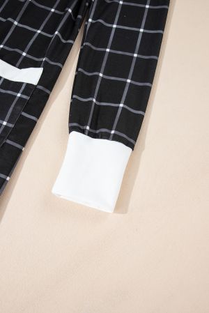 Women’s Black Plaid Colorblock Cardigan with Pockets