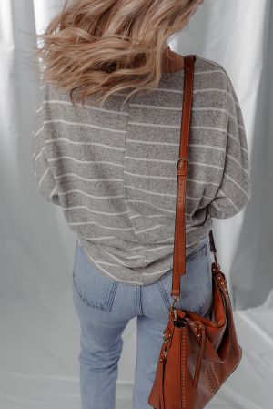 Women's Gray Striped Long Sleeve Blouse