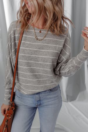 Women's Gray Striped Long Sleeve Blouse