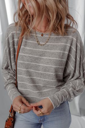 Women's Gray Striped Long Sleeve Blouse