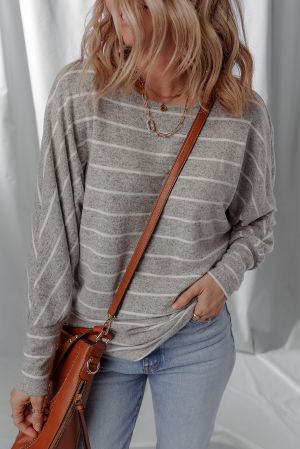 Women's Gray Striped Long Sleeve Blouse