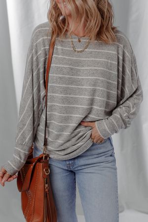 Women's Gray Striped Long Sleeve Blouse