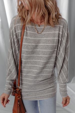 Women's Gray Striped Long Sleeve Blouse