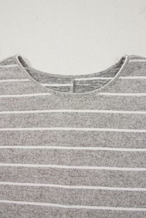 Women's Gray Striped Long Sleeve Blouse