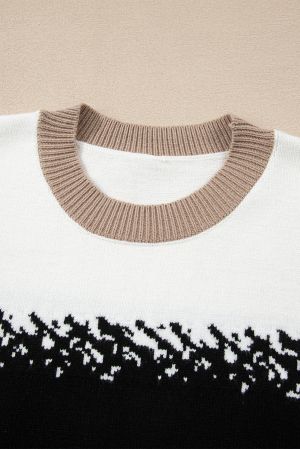 Women’s Stylish Color Block Pattern Drop Shoulder Sweater
