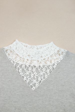 Women’s Gray Sweater with Lace Detail and Elegant Design