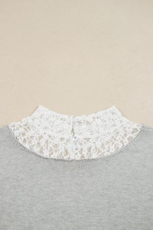 Women’s Gray Sweater with Lace Detail and Elegant Design