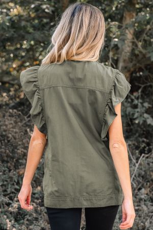 Women’s Green Ruffled Denim Jacket Vest