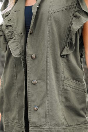Women’s Green Ruffled Denim Jacket Vest