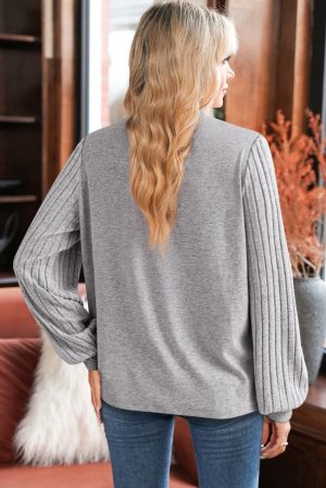 Women's Gray Long Sleeve Women’s Blouse with Embroidery