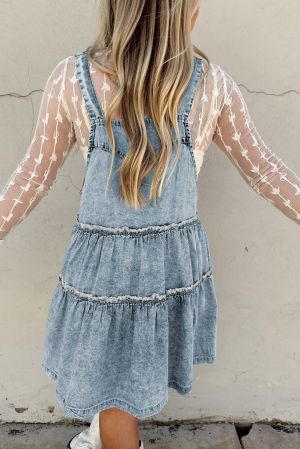 Women’s Light Blue Denim Overall Dress with Buttons