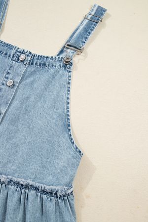 Women’s Light Blue Denim Overall Dress with Buttons