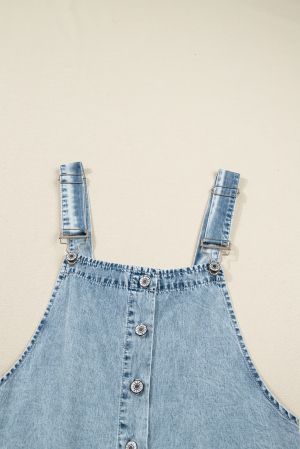 Women’s Light Blue Denim Overall Dress with Buttons