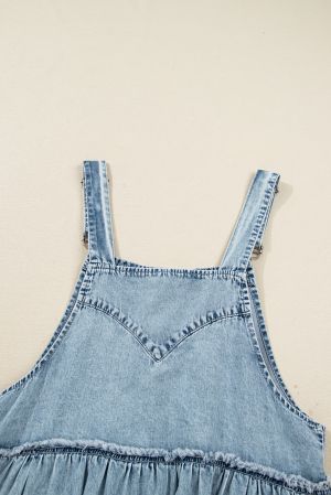 Women’s Light Blue Denim Overall Dress with Buttons