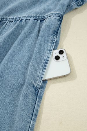 Women’s Denim Shirt Dress with Pockets and Smocked Cuffs