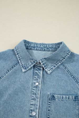 Women’s Denim Shirt Dress with Pockets and Smocked Cuffs