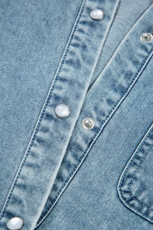 Women’s Denim Shirt Dress with Pockets and Smocked Cuffs