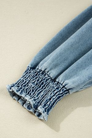 Women’s Denim Shirt Dress with Pockets and Smocked Cuffs
