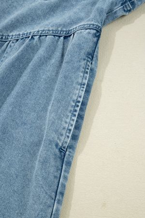 Women’s Denim Shirt Dress with Pockets and Smocked Cuffs