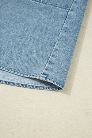 Women’s Denim Shirt Dress with Pockets and Smocked Cuffs