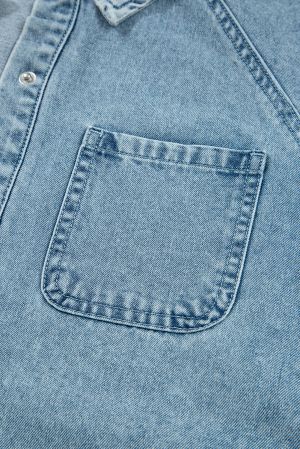 Women’s Denim Shirt Dress with Pockets and Smocked Cuffs