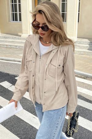 Women’s Beige Two-in-One Hooded Jacket