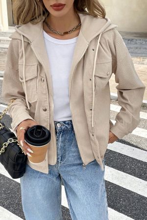 Women’s Beige Two-in-One Hooded Jacket
