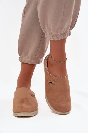 Women’s Light Brown Eco-Suede Home Slippers Inblu with Faux Fur Lining