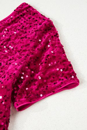 Women's Elegant One-Shoulder Sequin Gown in Fuchsia Pink
