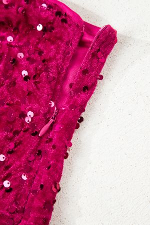 Women's Elegant One-Shoulder Sequin Gown in Fuchsia Pink