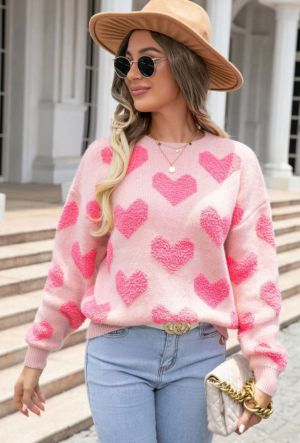 Pink Colorblock Textured Knit Bubble Sleeve Sweater