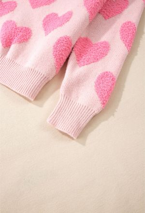 Pink Colorblock Textured Knit Bubble Sleeve Sweater