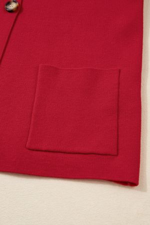 Women’s Red Button-Up Cardigan Jacket with Pockets